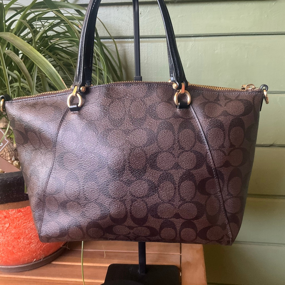 COACH Signature PRAIRIE SATCHEL in Signature Canvas Dark Brown/Black/Multi, EUC - Picture 6 of 14